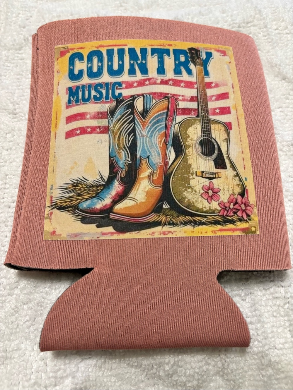 NEW Country Music Boot & Guitar Can Cooler - Dusty Rose